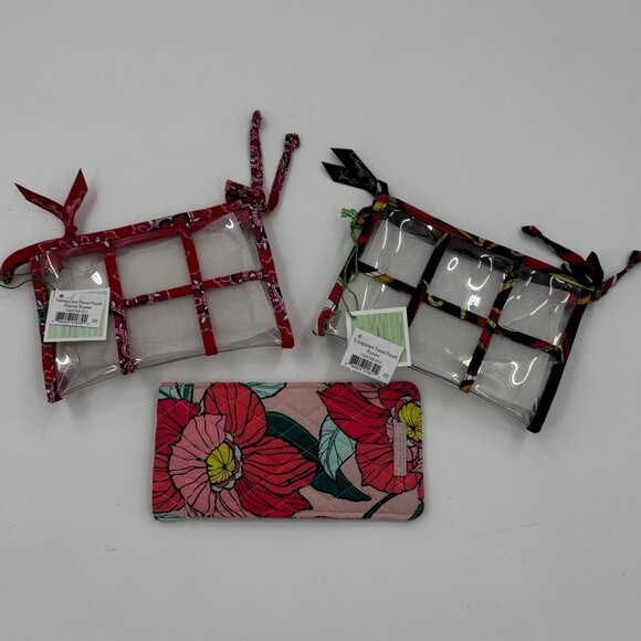Vera Bradley Handbags - Vera Bradley 2 Transparent Make up /Travel Pouches & Quilted Floral Glasses Case
